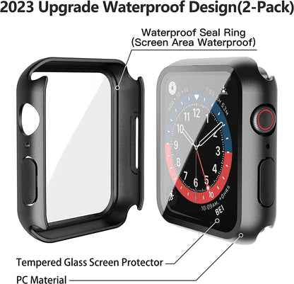AIG Bumper Hard Case with Tempered Glass for Apple Watch Compatible with Series 6/5/4, 40mm Ultra-Thin Protective Cover with iWatch Screen Protector - Black+Clear (02 PACK)