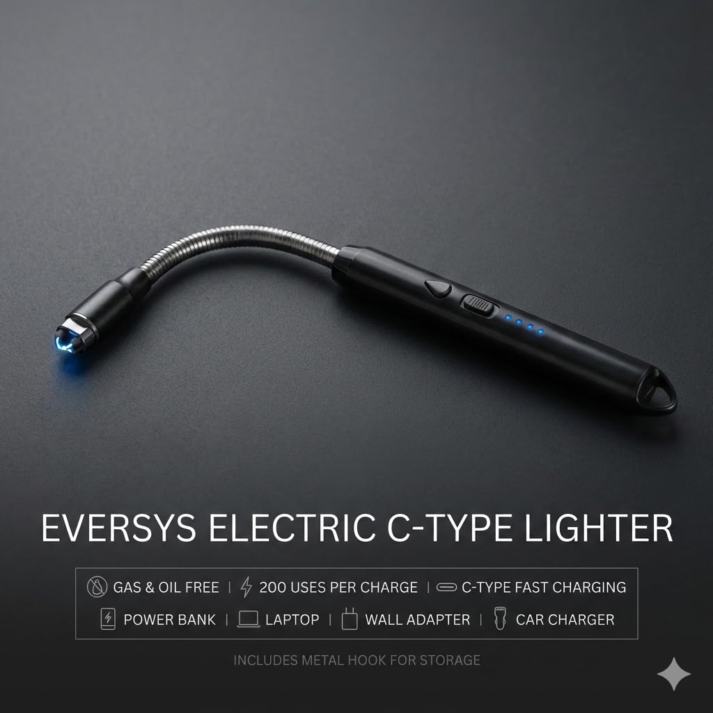 Rechargeable Electric Gas Lighter – 360° Flexible Windproof Plasma USB Lighter for Gas Stove & Candles | Safe Flameless Kitchen & Outdoor Use