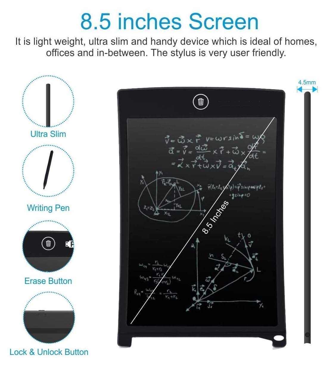 AIG 8.5 Inch LCD Writing Tablet for Kids & Adults | Reusable Drawing Pad, Handwriting & Learning Board | Space Grey - (02 Pack)