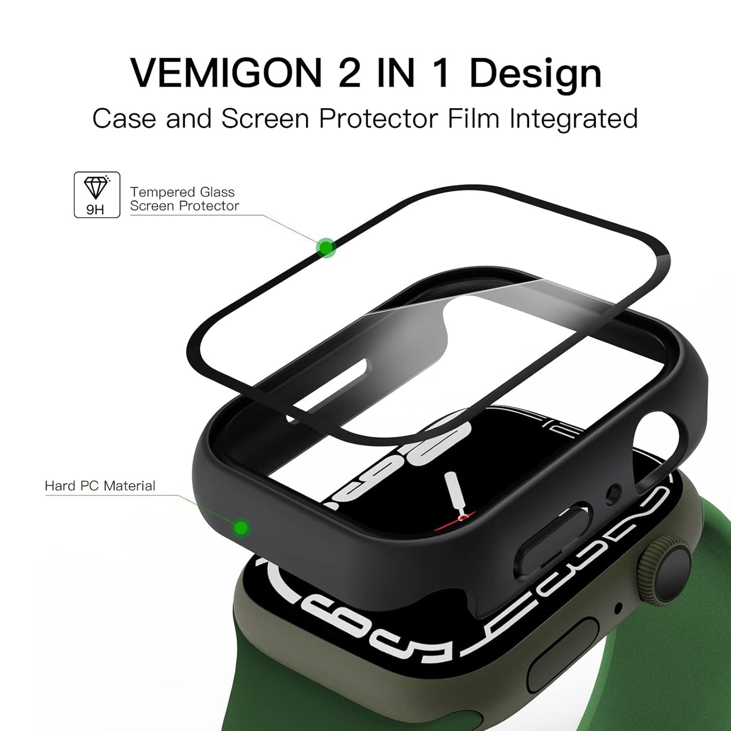 AIG Apple Watch 45mm Hard Case with Tempered Glass Screen Protector, Ultra-Thin Protective Cover for Series 9/8/7 - Black (04 PACK)