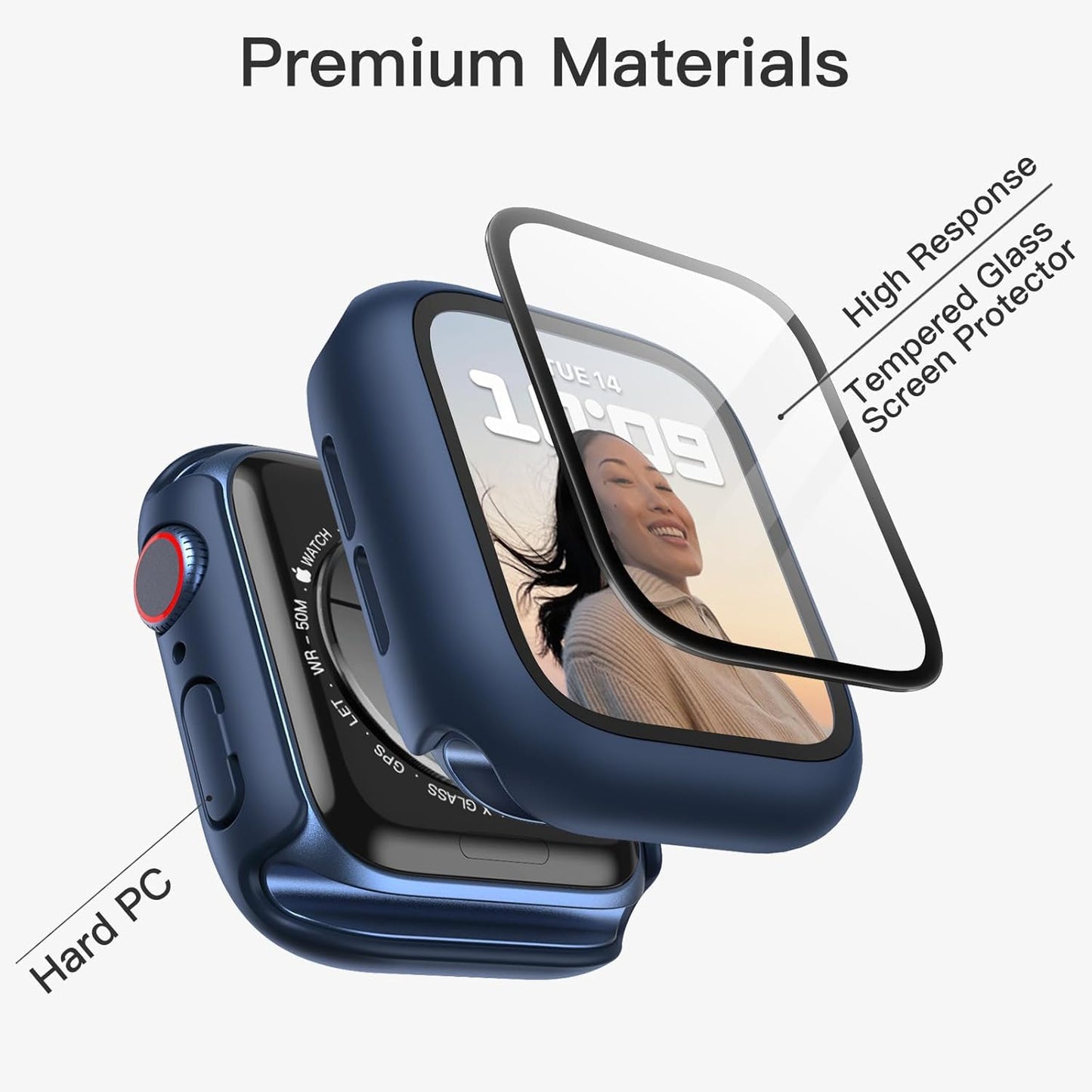 AIG Clear Hard Case with Tempered Glass for Apple Watch 40mm (Series 4/5/6) - Blue (02 PACK)