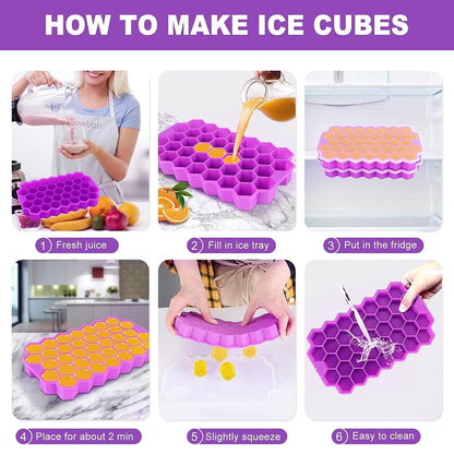 AIG Silicone Ice Cube Trays with Lids – 3 Pack Easy-Release Hexagon Ice Maker for Freezer, Reusable Food-Grade Ice Molds for Cocktail Bar, Whiskey, Iced Coffee & Home Kitchen (Purple)