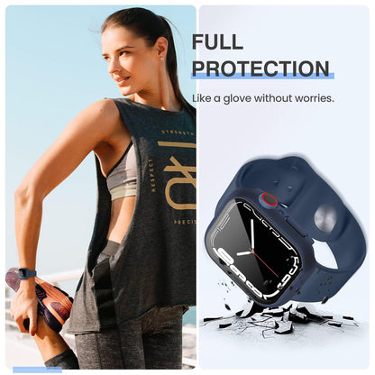 AIG [3PCS] Apple Watch Screen Protector Case 45mm for Series 9/8/7 – Tempered Glass Protective Face Cover with Hard Bumper – Full Coverage iWatch Accessories for Women & Men (Clear+Black+Blue)