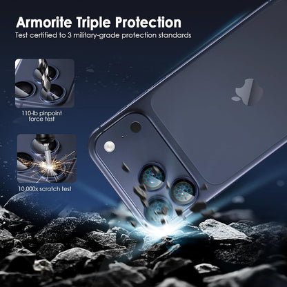 AIG Camera Lens Protector for iPhone 17 Pro / Pro Max – 9H Tempered Glass with Metal Ring, Scratch Resistant, HD Clear (Blue)