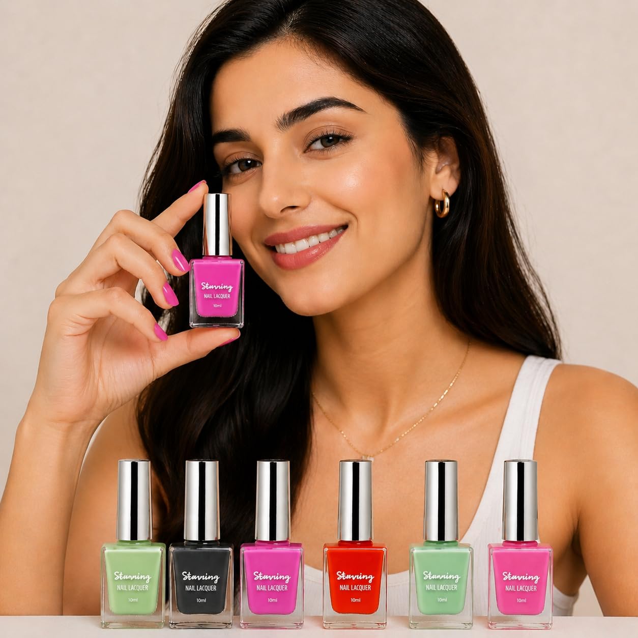 Stunning Nail Lacquer Set of 6 Multicolor Nail Polish Combo Pack 10ml Each Long Lasting Glossy Finish for Women & Girls