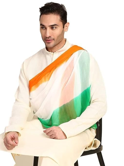 Men’s Tie-Dye Chiffon Dupatta – Tricolour Tiranga Chunni for Independence Day & Republic Day | Lightweight 2.25 Meter Fabric | Festive Patriotic Shawl for Events & Celebrations (Pack of 1)