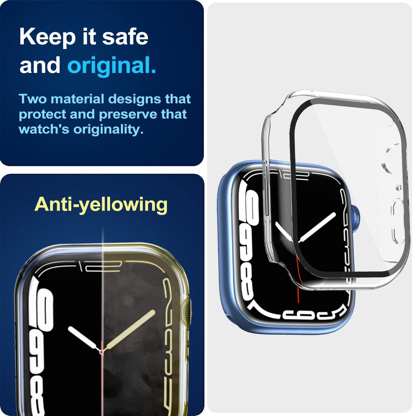 AIG Apple Watch 45mm Hard Case with Tempered Glass Screen Protector, Ultra-Thin Protective Cover for Series 9/8/7 - Clear/Transparent (1 Pack)