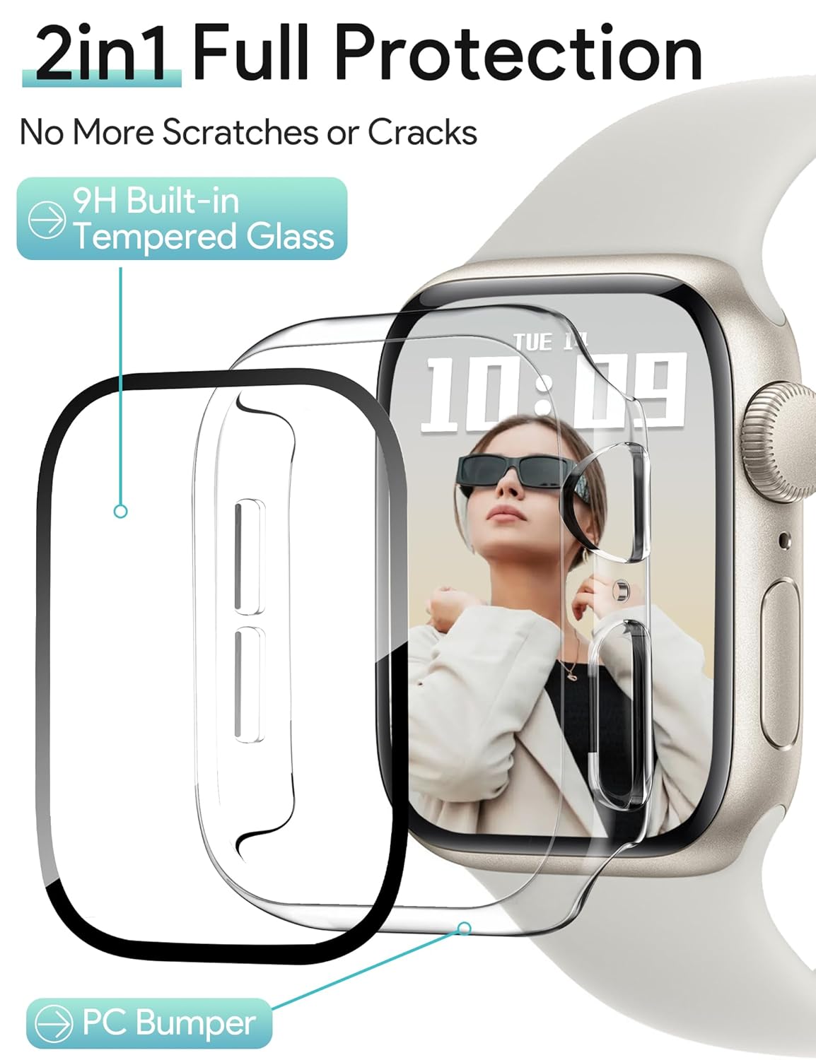 AIG Apple Watch 46mm Hard Case with Tempered Glass Screen Protector, Ultra-Thin Protective Cover for Series 10 & 11, Clear/Transparent (2 Pack)