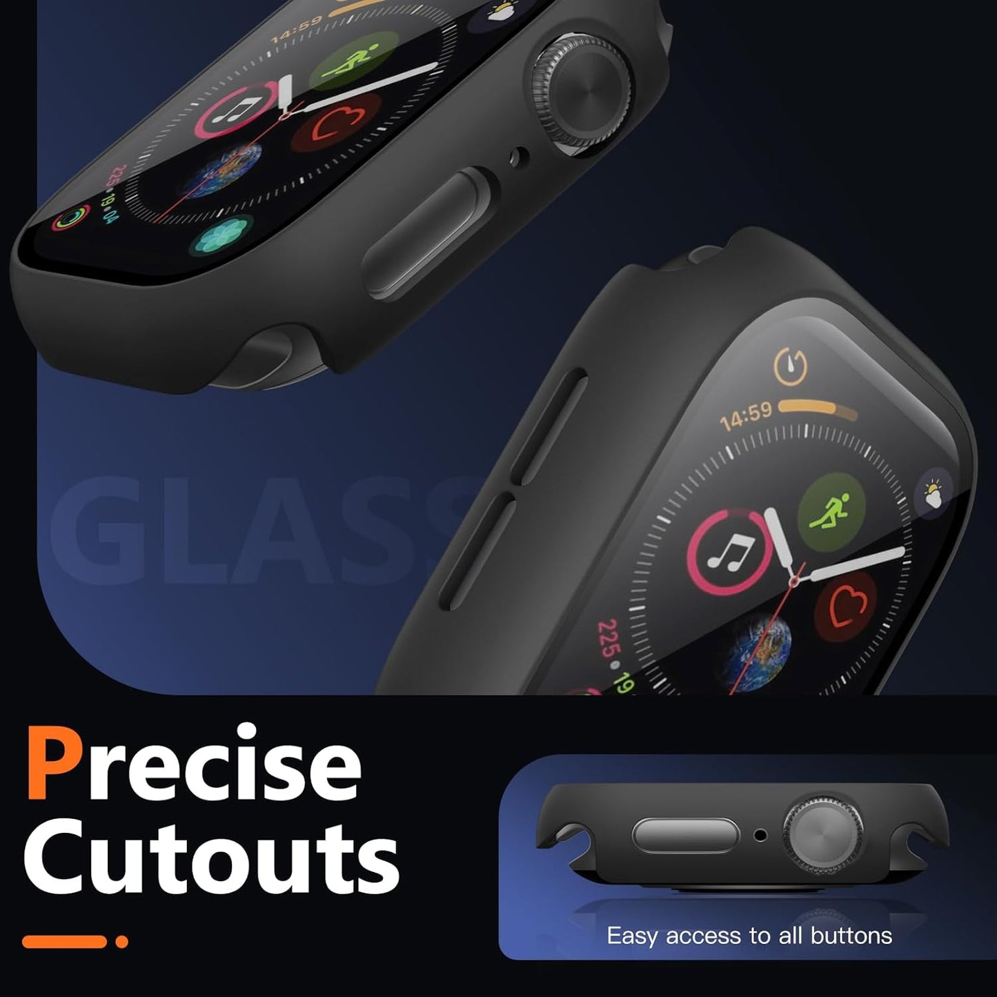 AIG Apple Watch 41mm Hard Case with Tempered Glass Screen Protector, Ultra-Thin Protective Cover for Series 9/8/7- Black (03 PACK)