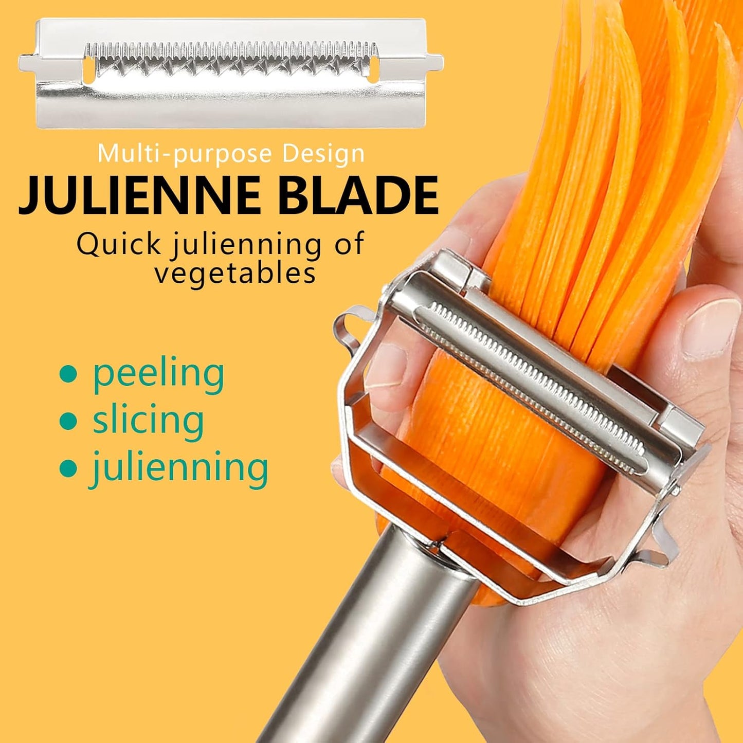 AIG Stainless Steel 3-in-1 Vegetable Peeler & Julienne Cutter – Multi-Functional Kitchen Tool for Carrot, Cucumber, Potato & More