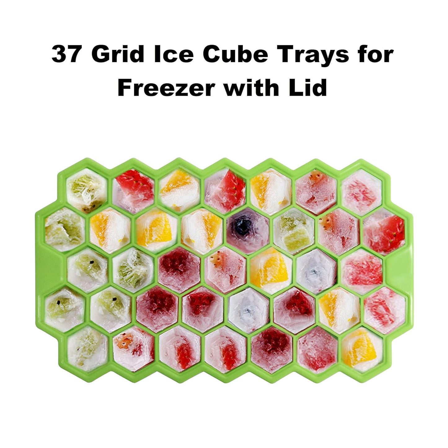 AIG Silicone Ice Cube Tray with Lid (2 Pack, Green) – Easy Release Reusable Ice Molds for Freezer & Drinks