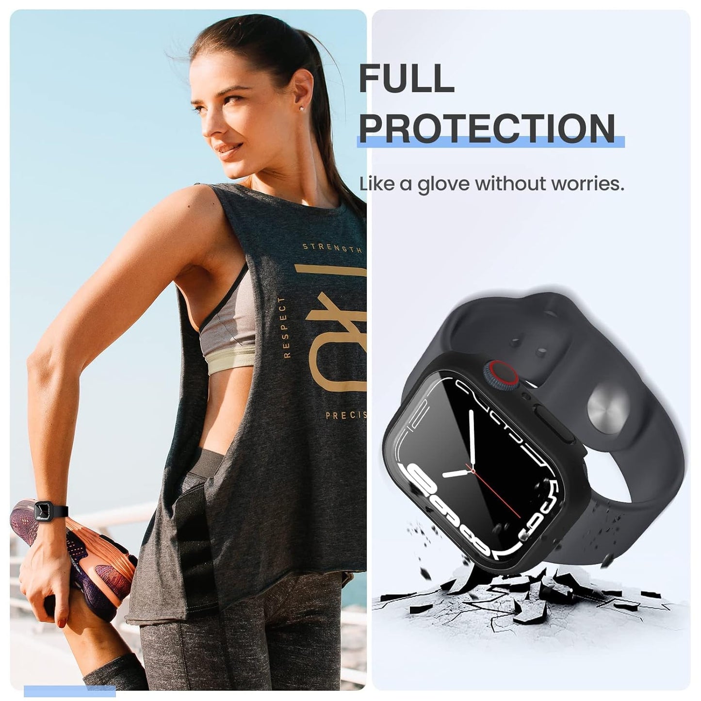 AIG [3PCS] Apple Watch Screen Protector Case 45mm for Series 9/8/7 – Tempered Glass Protective Face Cover with Hard Bumper – Full Coverage iWatch Accessories for Women & Men (Clear+Black+Black)