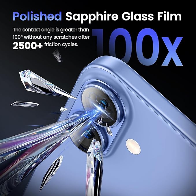 AIG Camera Lens Protector for iPhone 16 / 16 Plus – Tempered Glass with Metal Frame - Blue Joint