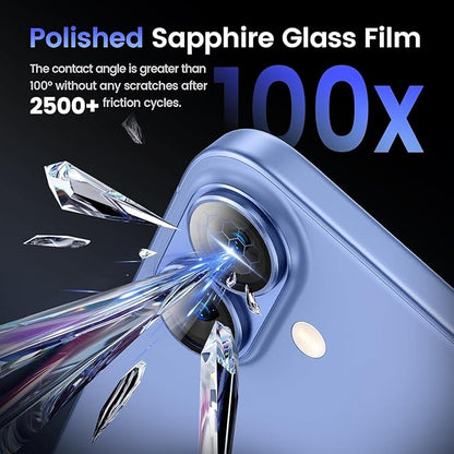 AIG Camera Lens Protector for iPhone 16 / 16 Plus – Tempered Glass with Metal Frame - Blue Joint