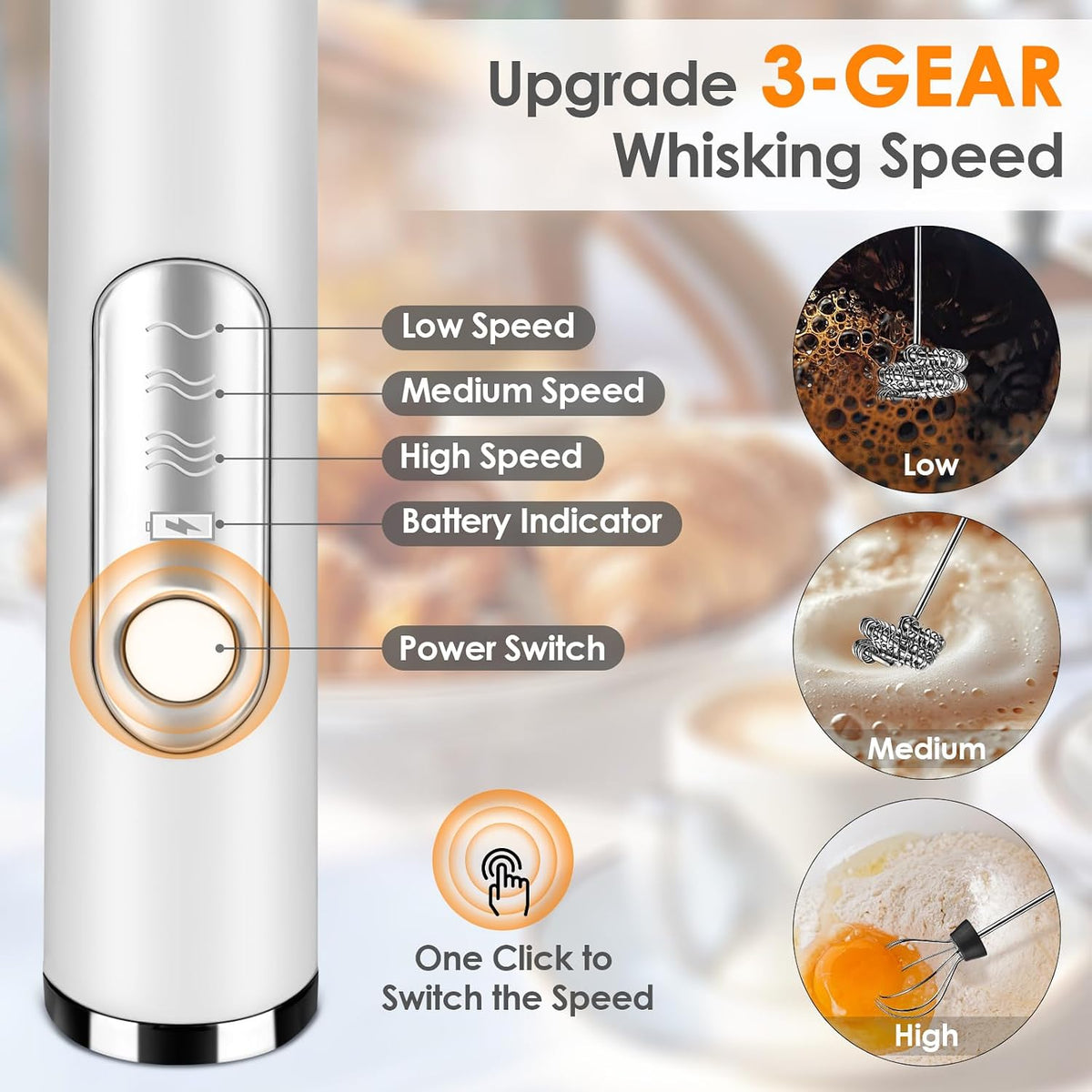 AIG Rechargeable Milk Frother & Coffee Whisk – Electric Handheld Coffee Mixer, Dual Spring Frothing Technology, Drink Mixer & Beater, Multi