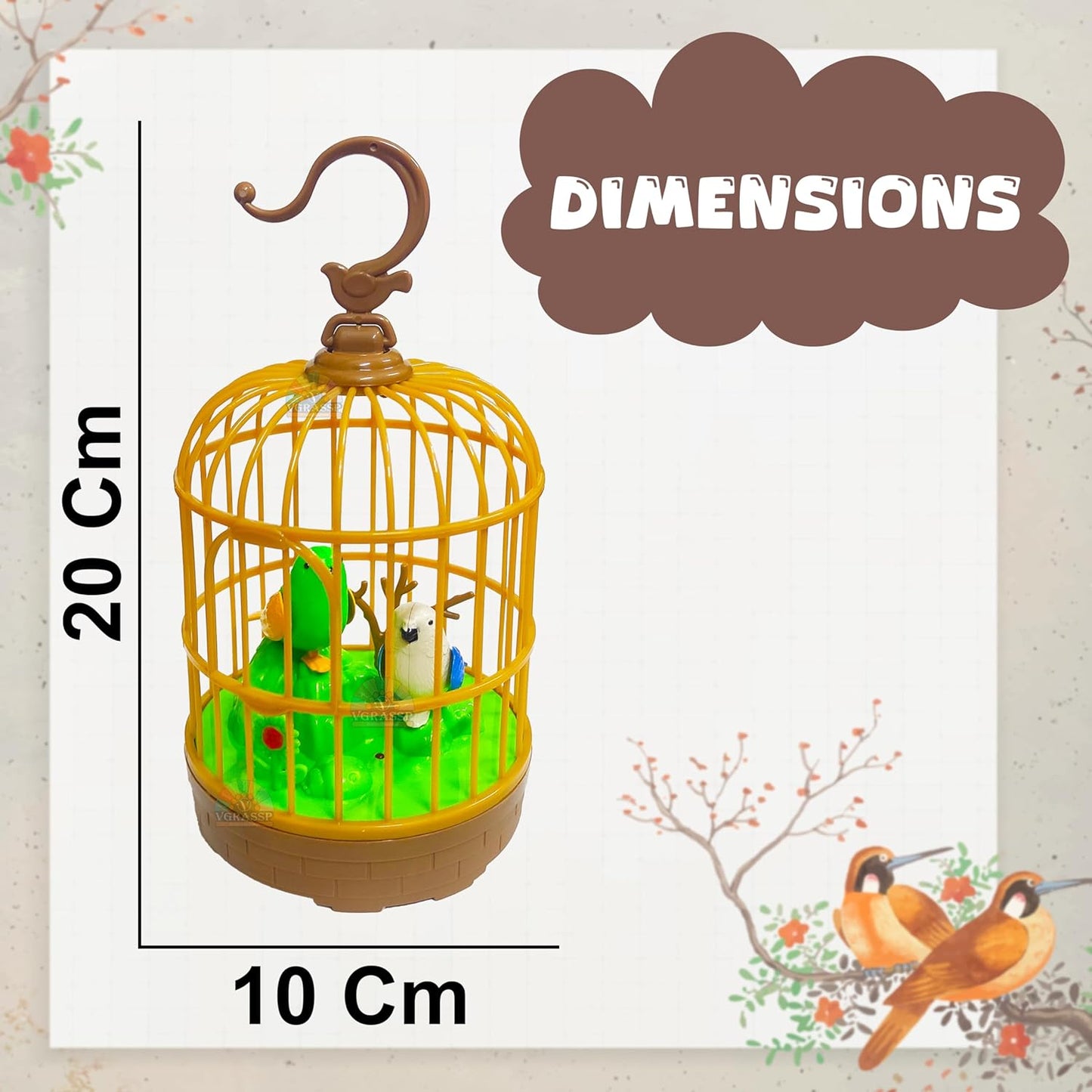 AIG Sound-Activated Chirping Bird Toy in Hanging Cage – LED, Flapping Wings & Moving Beak for Kids (Design 2)