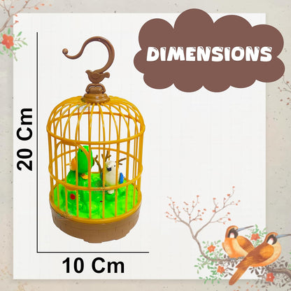 AIG Sound-Activated Chirping Bird Toy in Hanging Cage – LED, Flapping Wings & Moving Beak for Kids (Design 2)