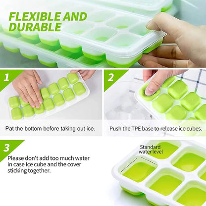 AIG Ice Cube Trays for Freezer, 56 Cubes Easy-Release Silicone Ice Trays with Spill-Resistant Lids, Reusable Stackable BPA-Free Ice Tray for Cocktails, Drinks & Beverages (4 Pack)