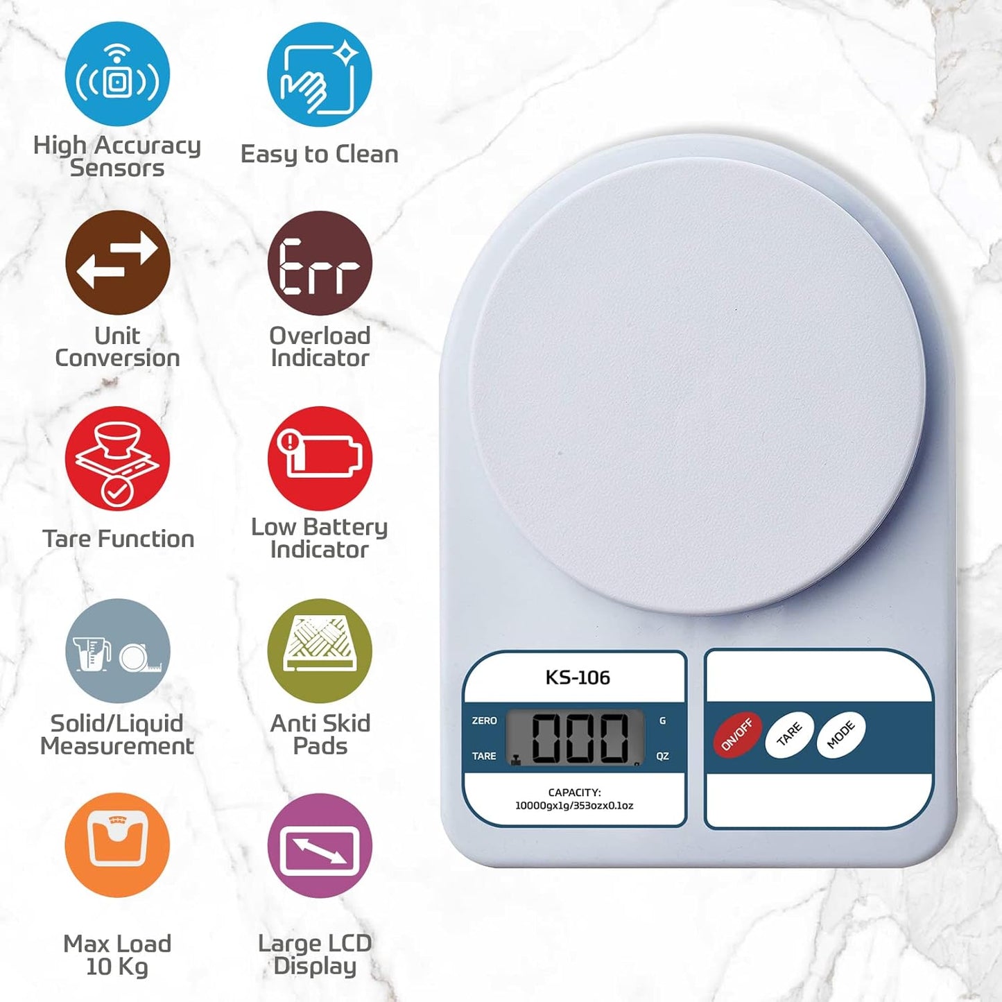Digital Kitchen Weighing Scale 10 Kg | High Precision Electronic Weight Machine with LCD Display | Food & Diet Measuring Scale for Baking, Cooking & Home Use (pack of 1)