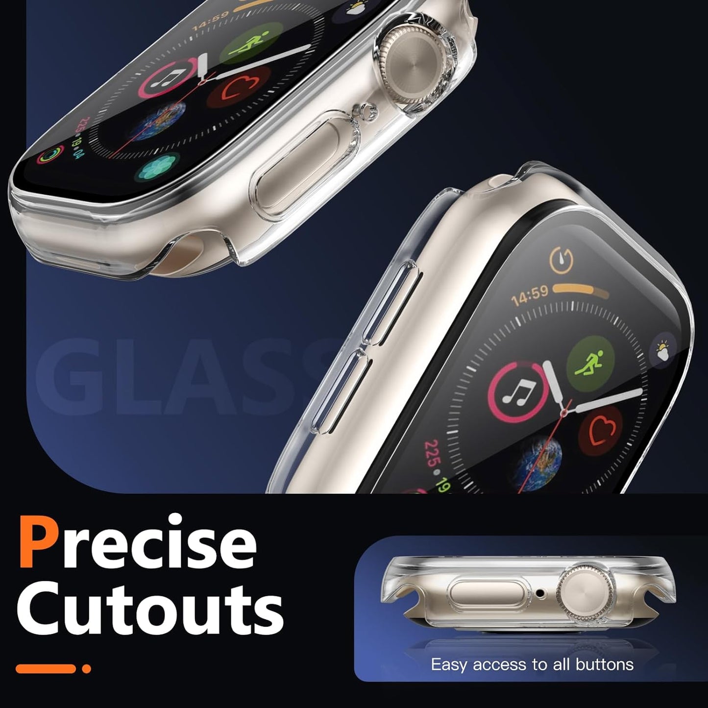 AIG Apple Watch 41mm Hard Case with Tempered Glass Screen Protector, Ultra-Thin Protective Cover for Series 9, 8 & 7, Clear/Transparent (3 Pack)
