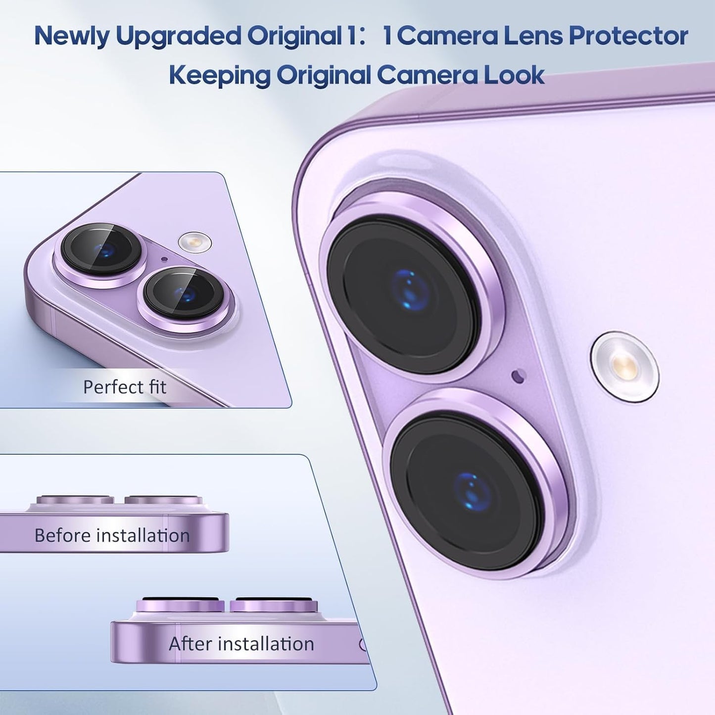 AIG Camera Lens Protector for iPhone 17 with 9H Tempered Glass, Bling Metal Ring, Scratch-Proof, HD Clear, Case Friendly – Purple