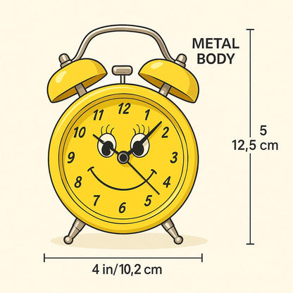 Retro Twin Bell Alarm Clock with Smiley Dial | Loud Alarm, Metal Body, Analog Display, Battery Operated | Bedside/Table Clock for Kids & Adults (Yellow)