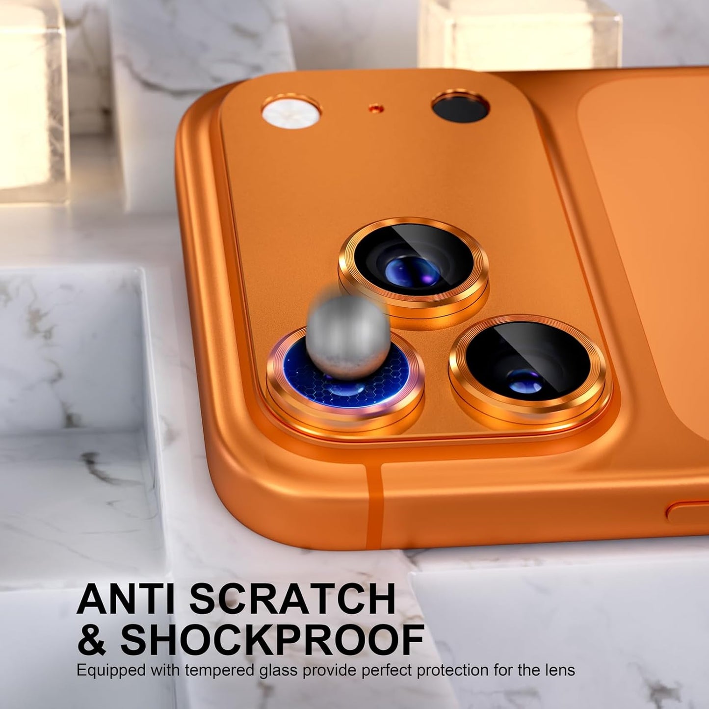 AIG Camera Lens Protector for iPhone 17 Pro Max – 9H Tempered Glass, Metal Ring, Orange Joint
