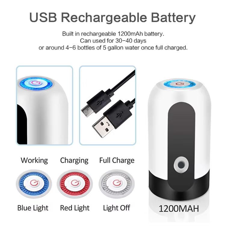 Portable Electric Water Dispenser - USB Rechargeable Universal Water Pump for 5 Gallon Jugs & 5-20L Bottles - Food Grade Silicone, One-Switch Operation for Kitchen, Office & Outdoor - Black