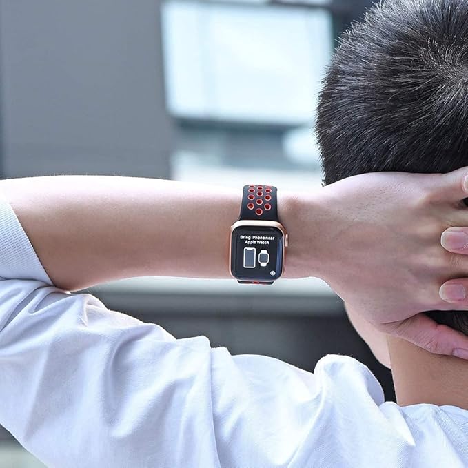 AIG Sports Silicone Band for Apple Watch / iWatch 42mm 44mm 45mm 46mm 49mm – Soft Silicone Sport Strap Compatible with Apple Watch Series 1-9, SE & Ultra (BLACK & RED)