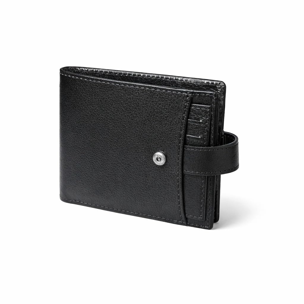 Men's Premium Leather Wallet – Slim Bifold Wallet with Multiple Card Slots, Cash Compartments & ID Window | RFID Blocking Wallet for Daily Use & Gift (Black)