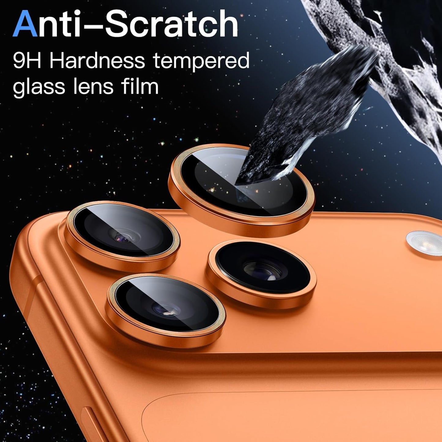 AIG Camera Lens Protector for iPhone 17 Pro / Pro Max – 9H Tempered Glass with Metal Ring, Scratch Resistant, HD Clear (COSMIC ORANGE)