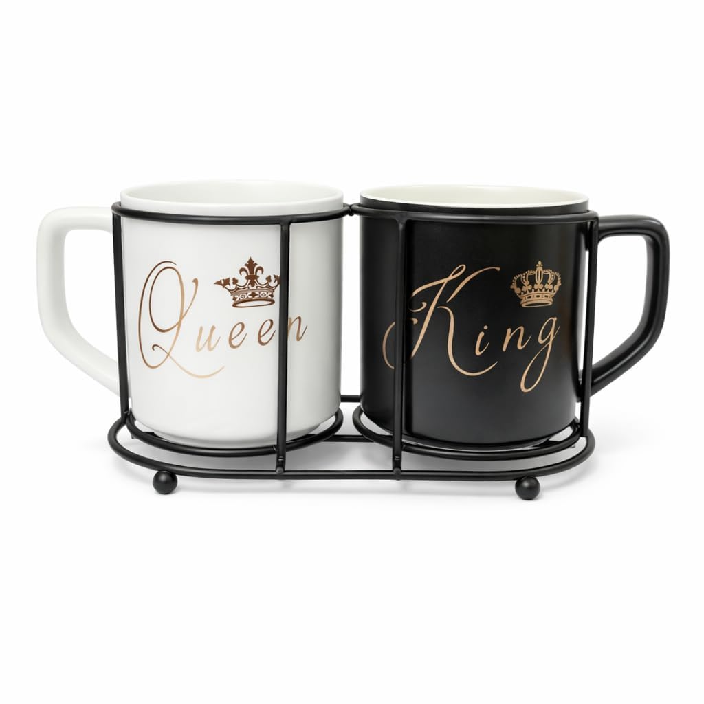 King & Queen Ceramic Coffee Mug Set – Premium Couple Tea & Coffee Cups for Husband & Wife | Romantic Gift for Anniversary, Wedding, Valentine & Birthday (Set of 2)