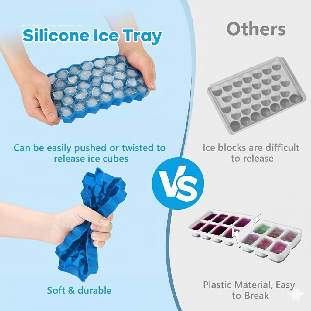 AIG Silicone Ice Cube Trays with Lids – (3 Pack) Easy-Release Hexagon Ice Maker for Freezer, Reusable Food-Grade Ice Molds for Cocktail Bar, Whiskey, Iced Coffee & Home Kitchen (BLUE+GREEN+YELLOW)