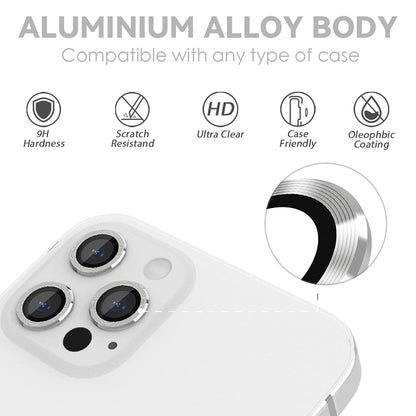 AIG Camera Lens Protector for iPhone 13 Pro/13 Pro Max – Tempered Glass & Aluminum Cover - Silver