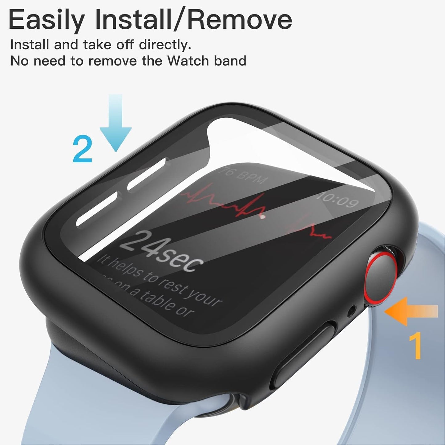AIG Clear Hard Case with Tempered Glass for Apple Watch 40mm (Series 4/5/6) - Black (04 PACK)