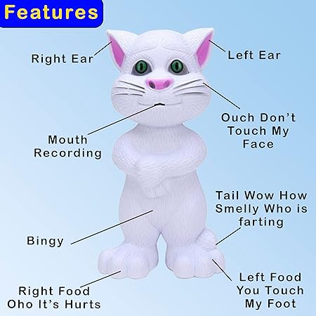 AIG Talking Tom Cat Toy for Kids | Voice Repeating Talking Cat with Songs & Stories | Interactive Funny Sound Toy – White