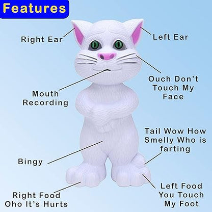 AIG Talking Tom Cat Toy for Kids | Voice Repeating Talking Cat with Songs & Stories | Interactive Funny Sound Toy – White