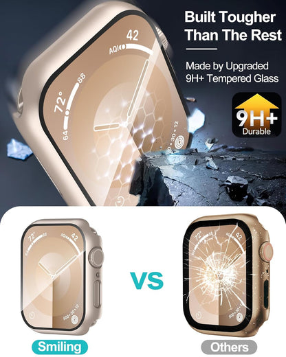 AIG Apple Watch 41mm Hard Case with Tempered Glass Screen Protector, Ultra-Thin Protective Cover for Series 9/8/7 - Starlight (04 PACK)