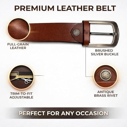 Premium Men's Genuine Leather Belt – Classic Pin Buckle Casual & Formal Waist Belt for Jeans, Trousers & Office Wear (Brown)