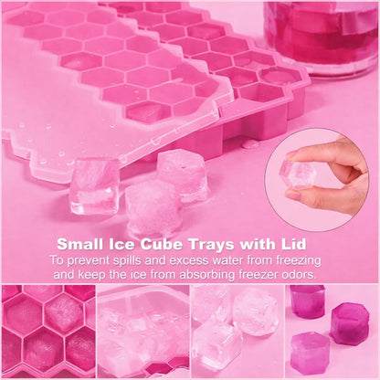 AIG Silicone Ice Cube Trays with Lids – 4 Pack Easy-Release Hexagon Ice Maker for Freezer, Reusable Food-Grade Ice Molds for Cocktail Bar, Whiskey, Iced Coffee & Home Kitchen (Pink)