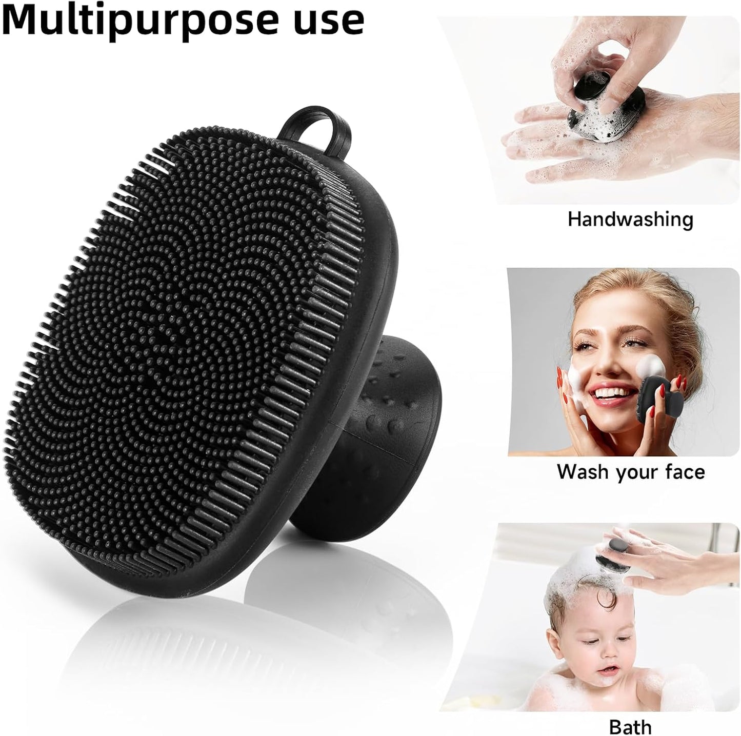 Silicone Bath Body Scrubber for Men & Women – Soft Bristle Shower Brush for Deep Cleaning, Exfoliating & Massage, Easy Grip Design (Black)