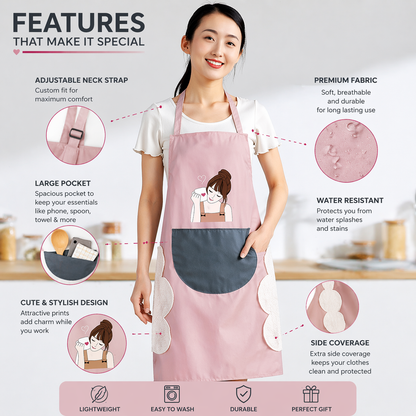 Stylish Waterproof Kitchen Apron for Women with Front Pocket & Cute Print