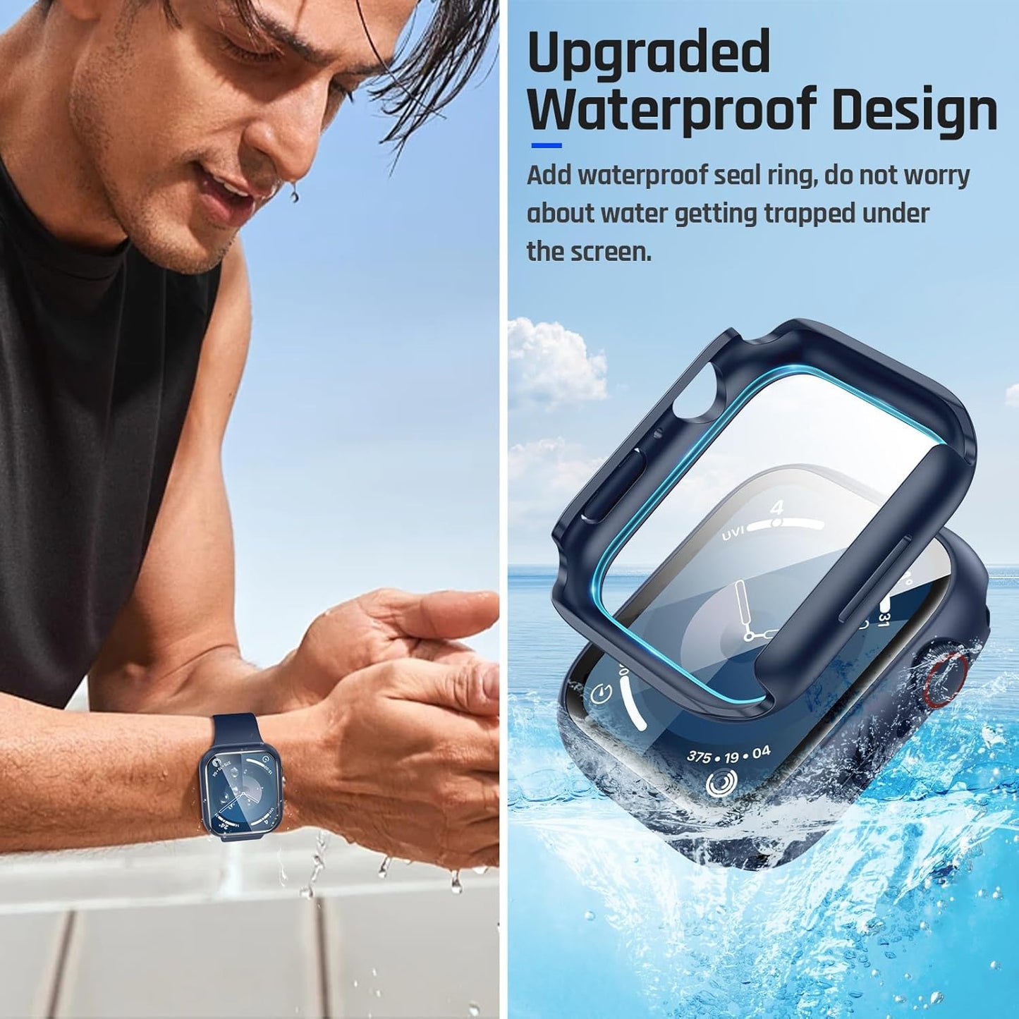 AIG Apple Watch 41mm Hard Case with Tempered Glass Screen Protector, Ultra-Thin Protective Cover for Series 9/8/7 - Blue (02 PACK)