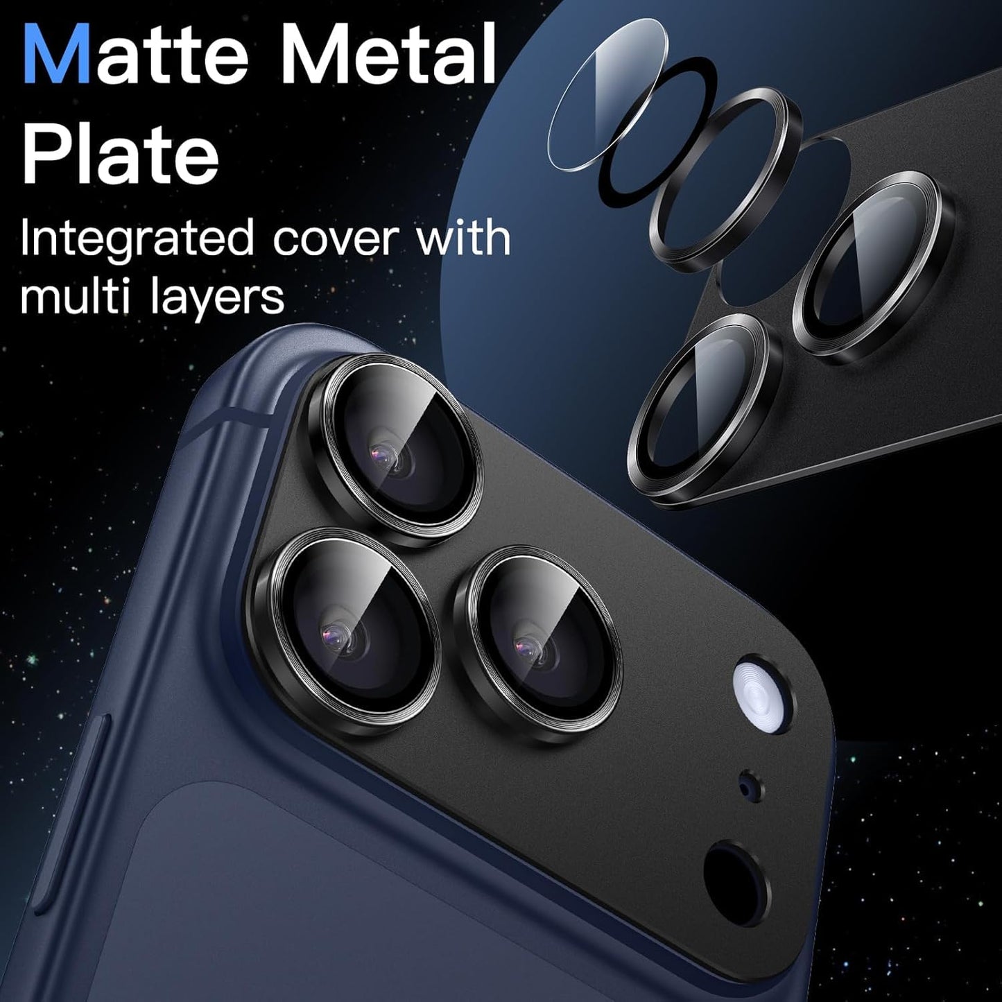 AIG Camera Lens Protector for iPhone 17 Pro – 9H Tempered Glass, Metal Ring, Black Joint