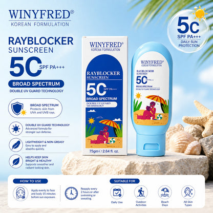 Winyfred Rayblocker Sunscreen SPF 50 PA+++ | Broad Spectrum UVA UVB Protection | Lightweight Non Greasy No White Cast