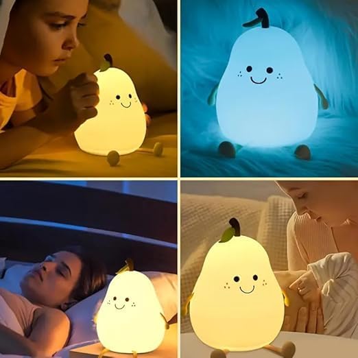 Cute Pear-Shaped LED Night Light with Smiling Face | Soft Warm Glow, Decorative Lamp, Kids & Nursery Use, Compact Design, Bedside Table Light