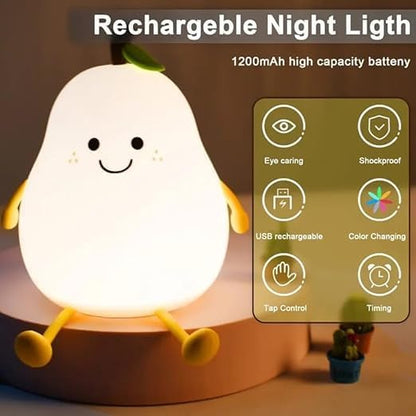 Cute Pear-Shaped LED Night Light with Smiling Face | Soft Warm Glow, Decorative Lamp, Kids & Nursery Use, Compact Design, Bedside Table Light