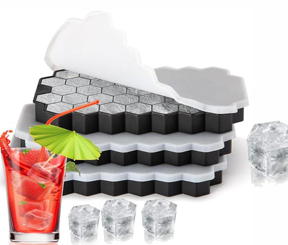 AIG Silicone Ice Cube Trays with Lids – 3 Pack Easy-Release Hexagon Ice Maker for Freezer, Reusable Food-Grade Ice Molds for Cocktail Bar, Whiskey, Iced Coffee & Home Kitchen (Black)