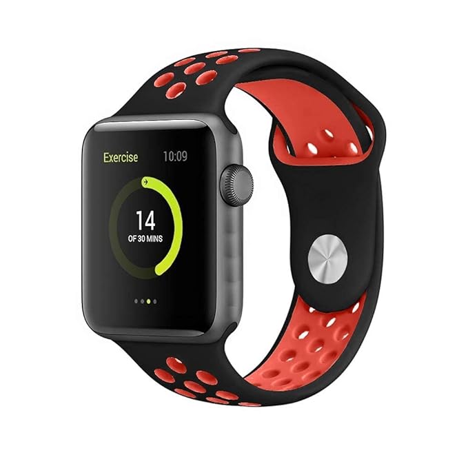 AIG Sports Silicone Band for Apple Watch / iWatch 42mm 44mm 45mm 46mm 49mm – Soft Silicone Sport Strap Compatible with Apple Watch Series 1-9, SE & Ultra (BLACK & RED)