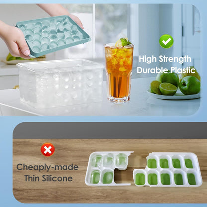 AIG 2 Pack Plastic Ice Cube Tray for Freezer with Lid, 2" X33 Round Ice Cube Mold, Small Circle Ice Cube Tray Making Sphere Ice Chilling Cocktail Tea Coffee (Blue +Pink)